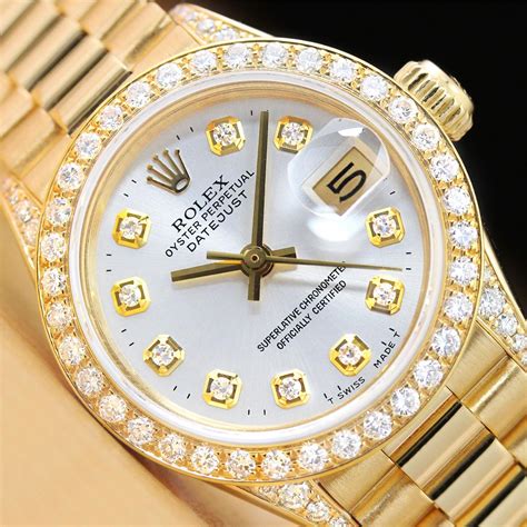 18k gold rolex watch women|ladies Rolex president diamond bezel.